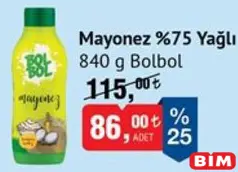 BOLBOL MAYONEZ %75 YAĞLI 840 G fiyat ve kampanya bilgisi